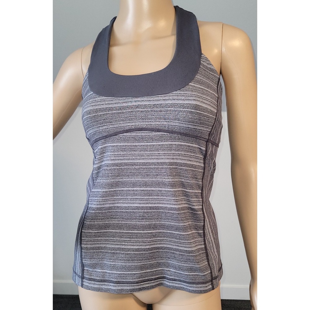 Lululemon Women's Racerback Athletic Tank Top Size 6 Gray Striped Built In Bra